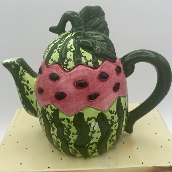 VTG  Cracker Barrel mini Watermelon ceramic Teapot w/ box - Picture 2 of 12